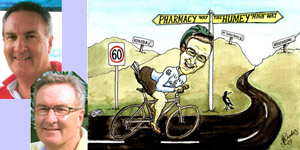 cyclist / Collingwood Magpie fan caricature